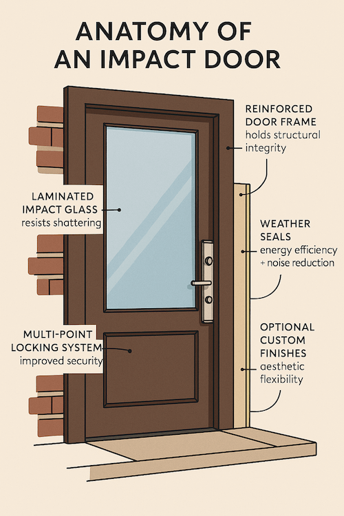 A diagram of the anatomy of an impact door. Showcasing its structure and benefits.